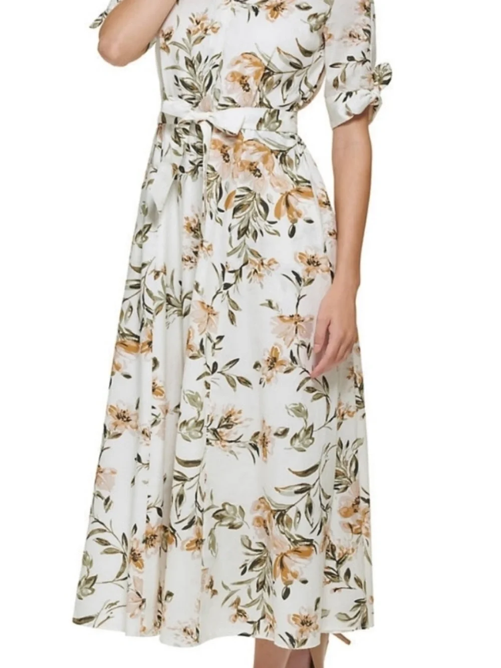 CALVIN KLEIN White Floral Button-Front Tie-Waist Dress - Picture 5 of 8